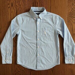 johnnie-O Boys Button Down Shirt - Blue Gingham Print - Size 6